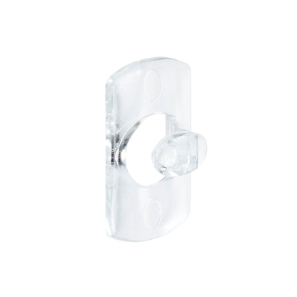 Een transparante Command™ decoratieclip van 3M Deutschland GmbH, rechthoekig met een afgeronde middenopening en twee schroefgaten, is afgebeeld op een witte achtergrond.