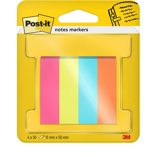 De Post-it® Page Marker, Poptimistic Collection van 3M Deutschland GmbH, bevat 4 blokken van 50 vellen (15 mm x 50 mm) in verschillende kleuren en wordt geleverd in een verpakking (1 stuk) die 100% PEFC-gecertificeerd is (SGSCH-PEFC-COC-110078).