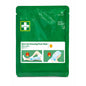 Een groene Cederroth brandwondverband 30x40 cm (1 stuk) van Orkla Wound Care AB toont de toepassing van gel op het been/gezicht met vuursymbolen voor brandwonden. Ideaal voor brandwondenbehandeling. Verpakkingsgrootte: 30 x 40 cm.