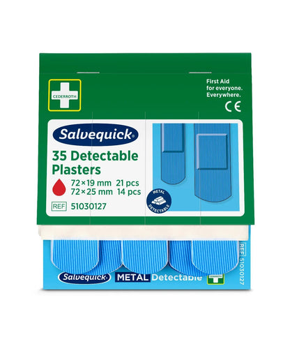 Blauwe detecteerbare pleisters, 35 stuks/rol  | Verpakking (35 stuks)