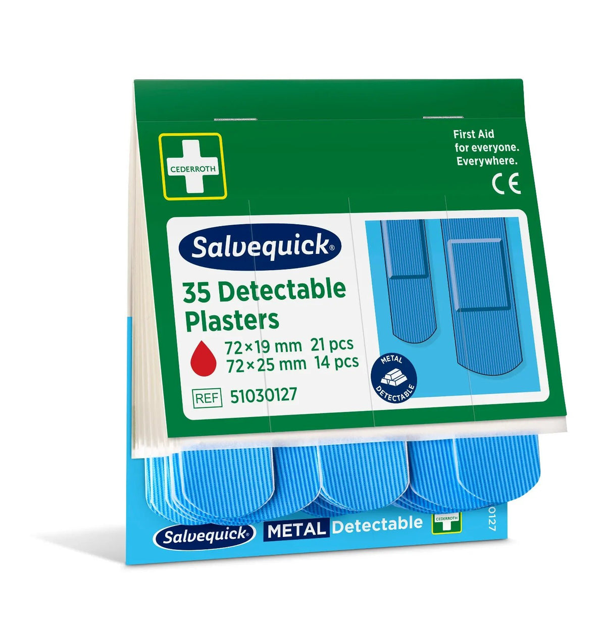 Blauwe detecteerbare pleisters, 35 stuks/rol  | Verpakking (35 stuks)