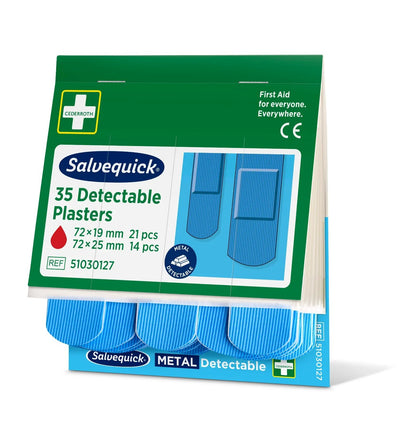 Blauwe detecteerbare pleisters, 35 stuks/rol  | Verpakking (35 stuks)