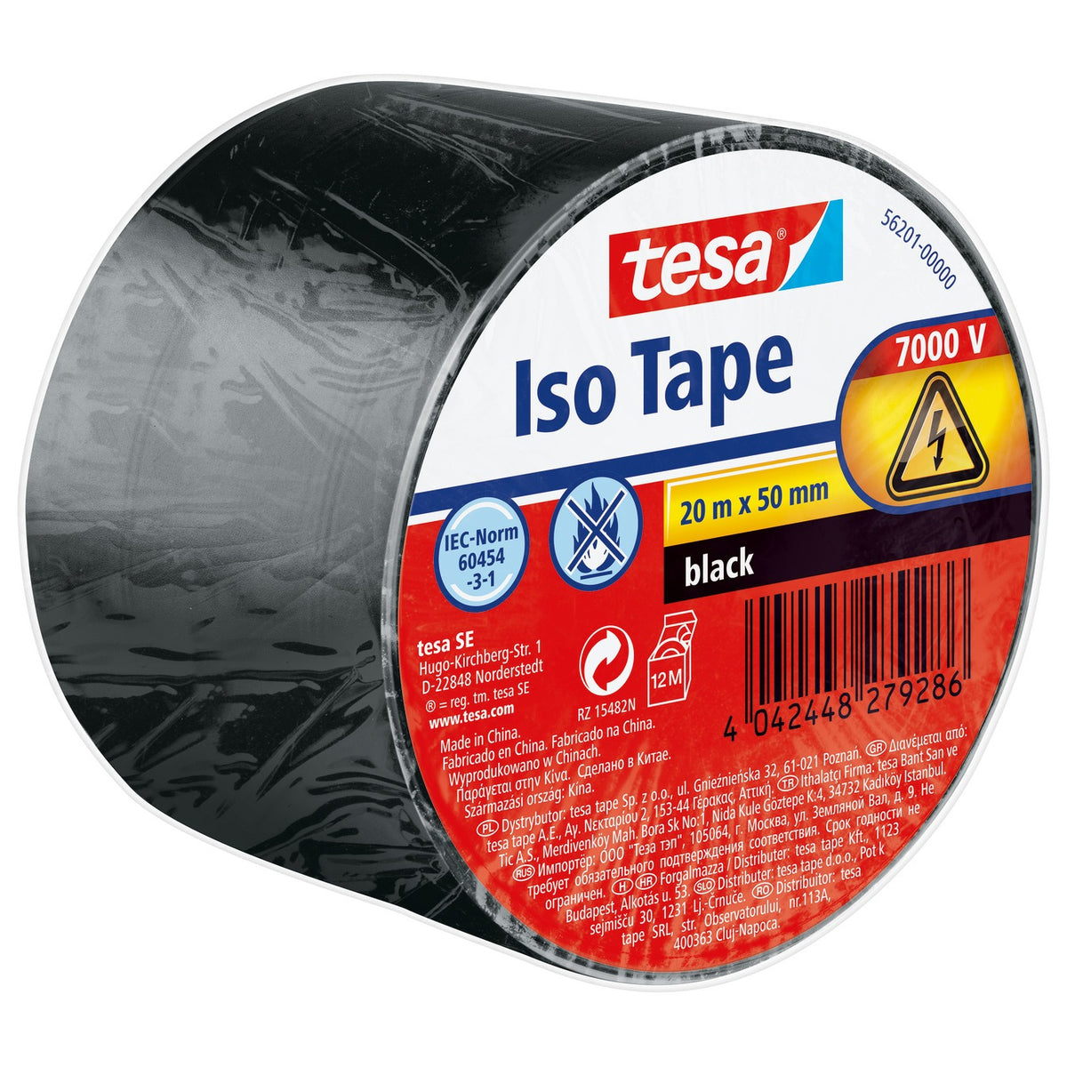 tesa Isolierband SPVC Elektroband schwarz, 20 m x 50 mm