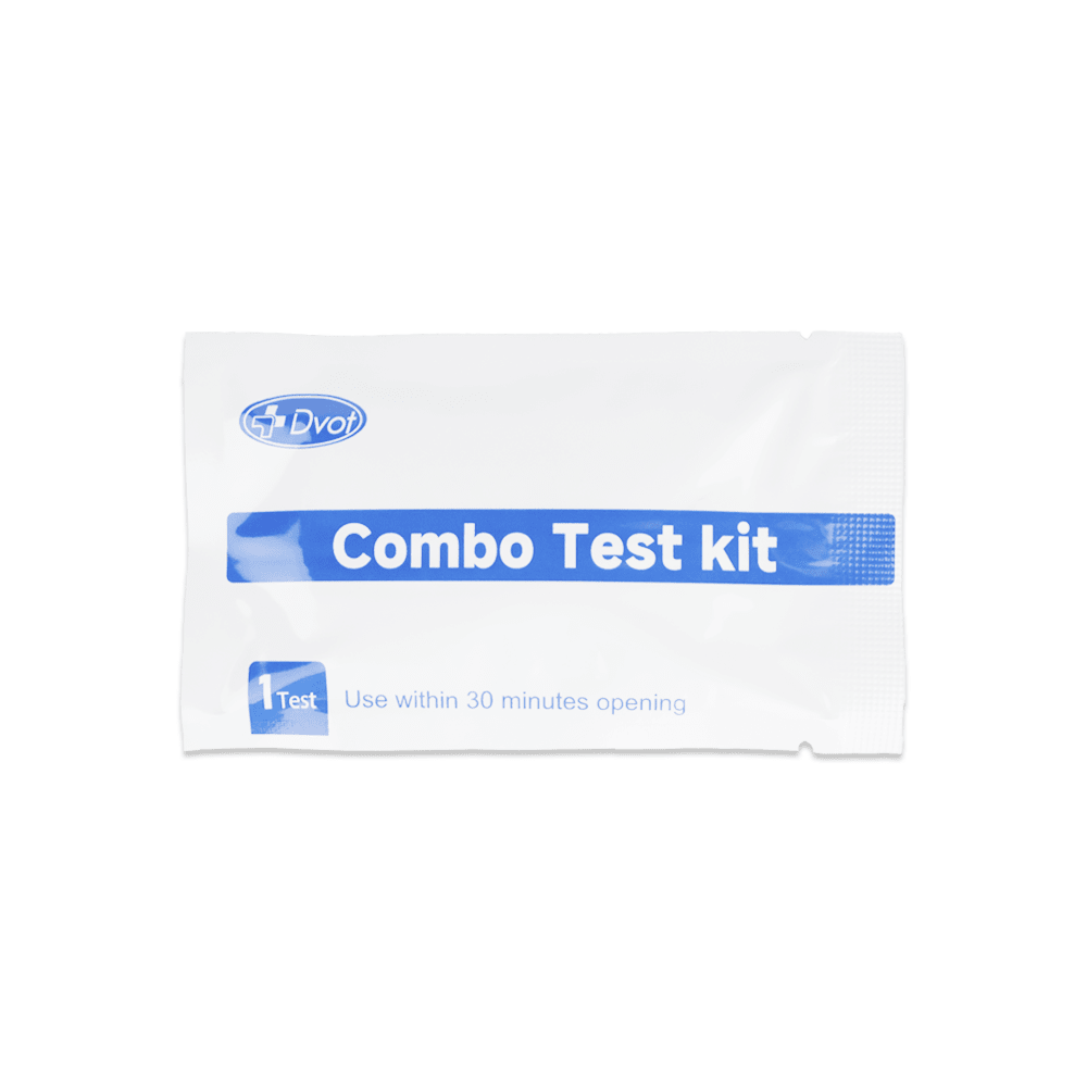 Een verzegelde witte verpakking met het opschrift "Combo 9in1 - DVOT Professional" van Altruan detecteert SARS-CoV-2, Influenza A+B, RSV, Adenovirus, hMPV, PIV 1/3 & 2, Mycoplasma; binnen 30 minuten na openen gebruiken.