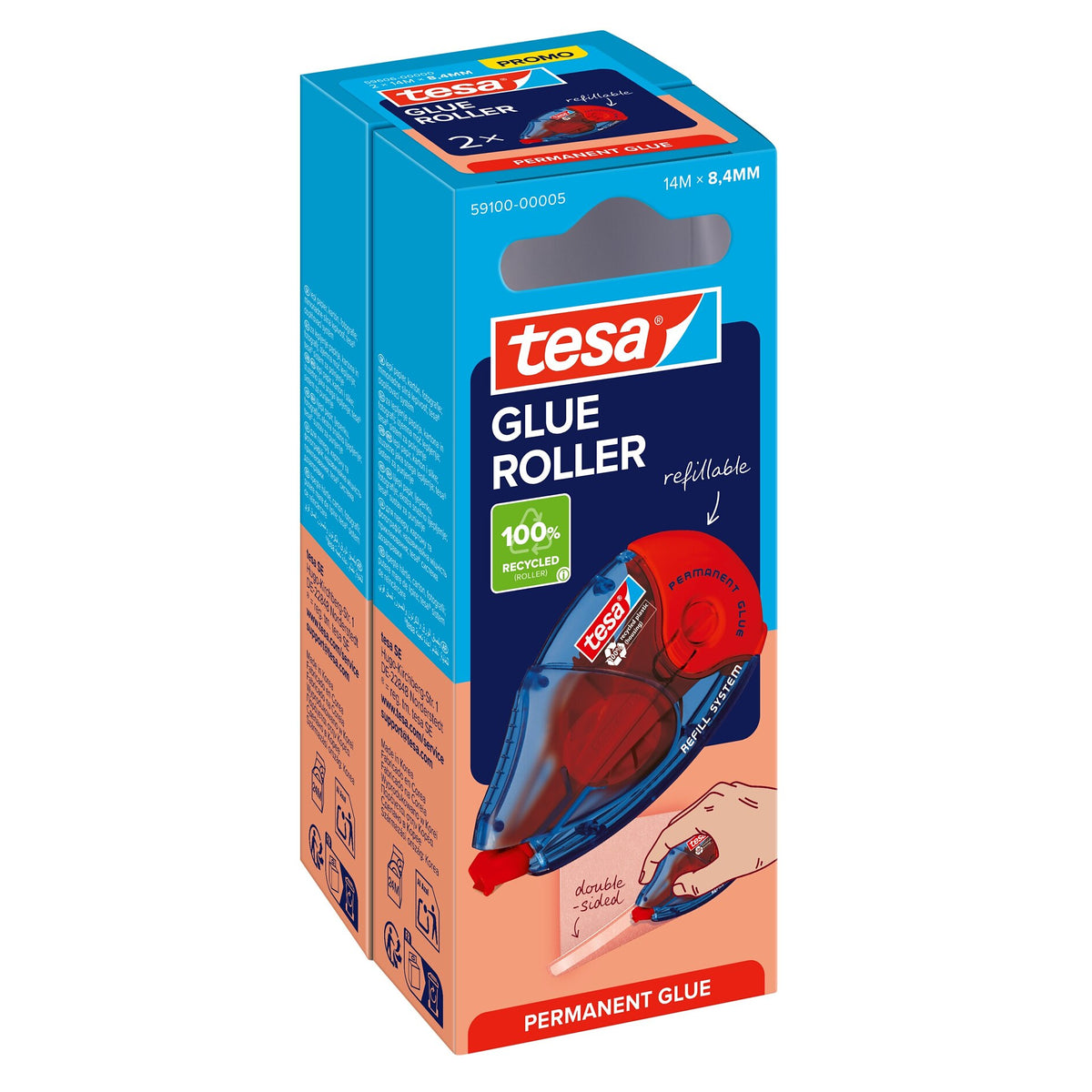 tesa GLUE ROLLER Permanent, transparent, nachfüllbar