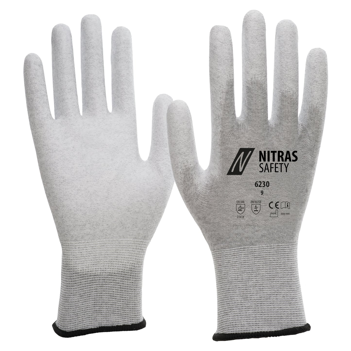 NITRAS antistatische handschoenen, grijs/wit