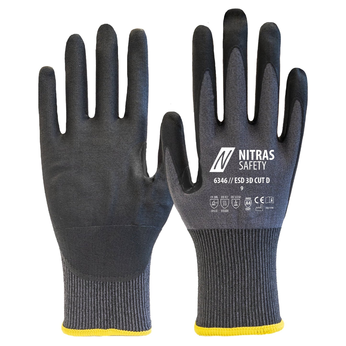 NITRAS ESD 3D CUT D, snijbeschermingshandschoenen, grijs/zwart