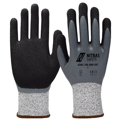 NITRAS OIL GRIP CUT, snijbeschermingshandschoenen, grijs/zwart
