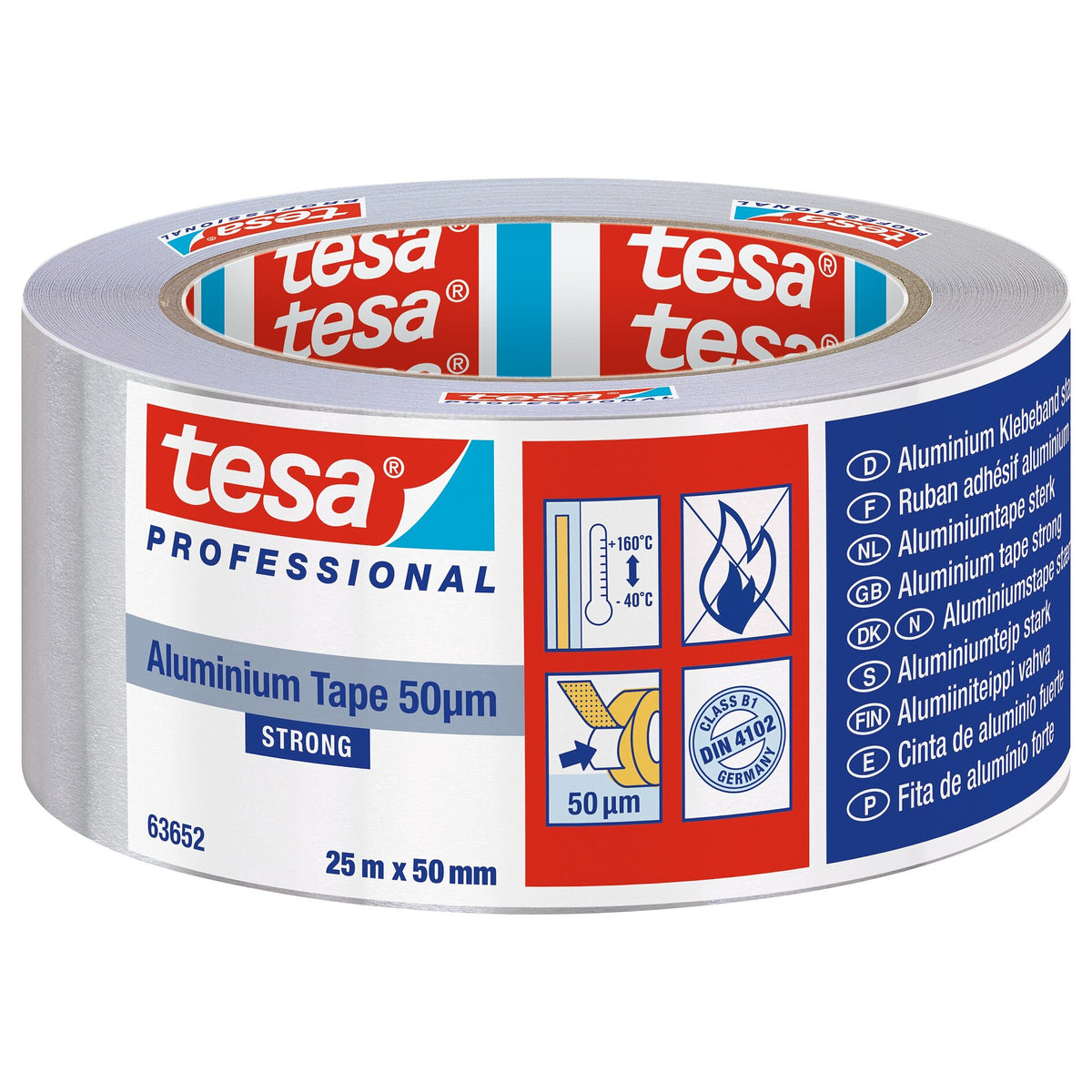 tesa Professional 63652 ALU-Band Extra Stark, silber-grau 25 m x 50 mm