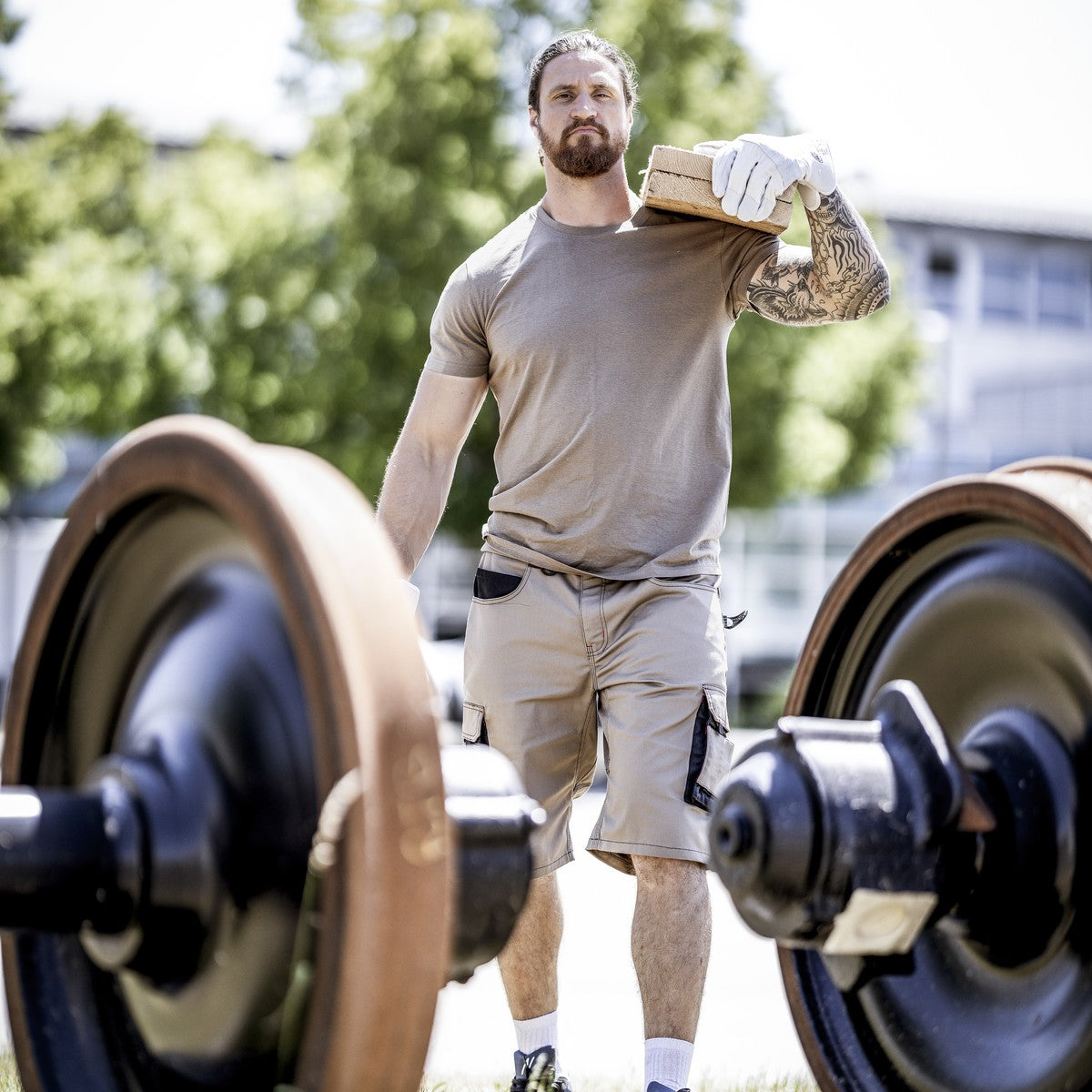 NITRAS MOTION TEX PRO FX, werkbroek, kort, kaki/zwart