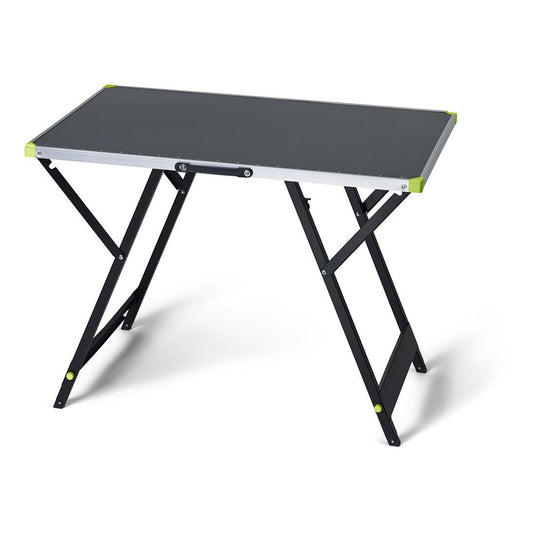 De Nölle Profi Brush-werktafel Prestige (100 x 60 cm) van Nölle Profi Brush Bürsten- & Pinseltechnik e.K. is een stevige, veelzijdig inzetbare, opklapbare werktafel met een rechthoekig zwart werkblad, een metalen frame en verstevigde lichtgroene hoeken.