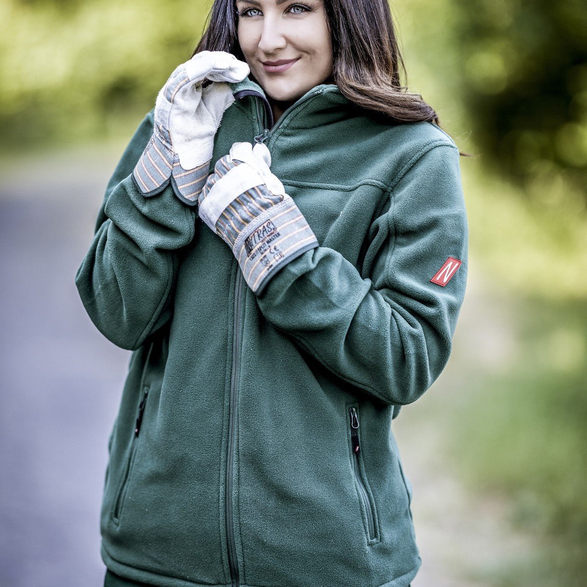 NITRAS SPLIT MASTER, koeiensplitlederen handschoenen, groen/rood/gele strepen/grijs