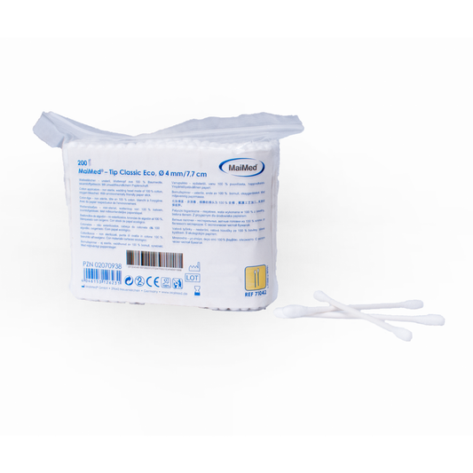 MaiMed -Tip Classic ECO (kleine kop) niet-steriele wattenstaafjes, kartonnen stick, 200 stuks/zak | Pak (200 stuks)