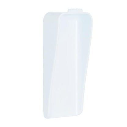 De 3M Deutschland GmbH Command™ canvasophanger is een witte, rechthoekige kunststofophanger met een licht gebogen oppervlak en een kleine gestructureerde lip aan de bovenkant, afgebeeld tegen een effen witte achtergrond.