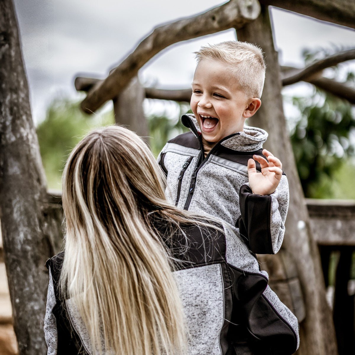 NITRAS MOTION TEX KIDS, gebreid softshell jack, lichtgrijs/zwart