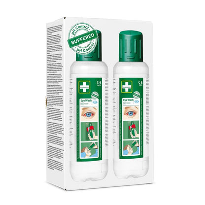 De Cederroth Oogspoeling 2 x 500 ml, 2-pack van Orkla Wound Care AB bevat twee flessen met groene dop en duidelijke instructies - een must voor snelle hulp bij oogletsel.