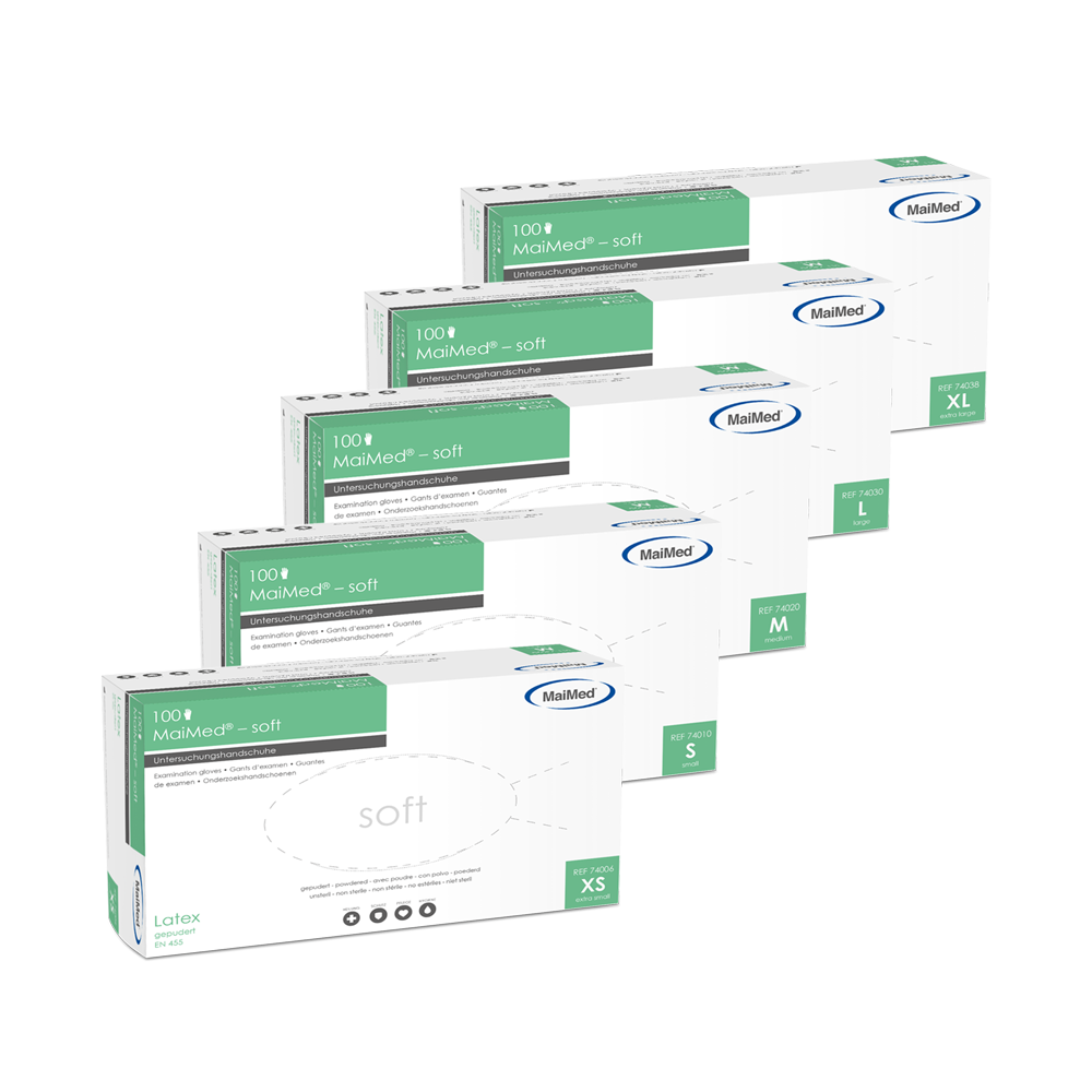 MaiMed-zachte latex onderzoekshandschoenen, niet-steriel, gepoederd, 100 stuks/doos