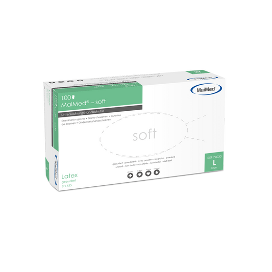 MaiMed-zachte latex onderzoekshandschoenen, niet-steriel, gepoederd, 100 stuks/doos