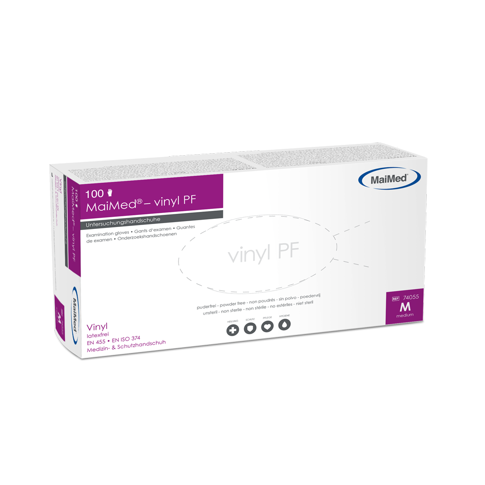 MaiMed-vinyl PF, niet-steriele, poedervrije vinyl onderzoekshandschoenen, 100 stuks/doos