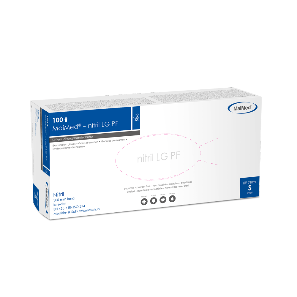 MaiMed-nitril LG PF blauwe, niet-steriele poedervrije latexvrije handschoenen, lengte 300mm