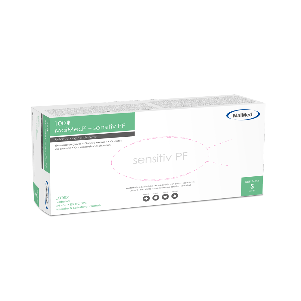 MaiMed gevoelige latex onderzoekshandschoenen, niet-steriel, poedervrij, 100 stuks/doos