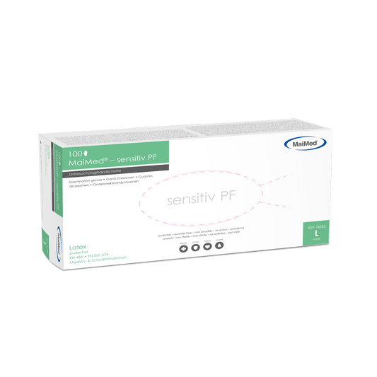 MaiMed gevoelige latex onderzoekshandschoenen, niet-steriel, poedervrij, 100 stuks/doos