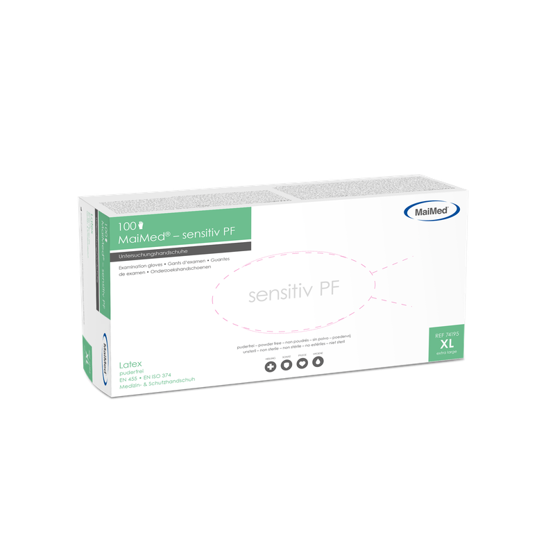 MaiMed gevoelige latex onderzoekshandschoenen, niet-steriel, poedervrij, 100 stuks/doos