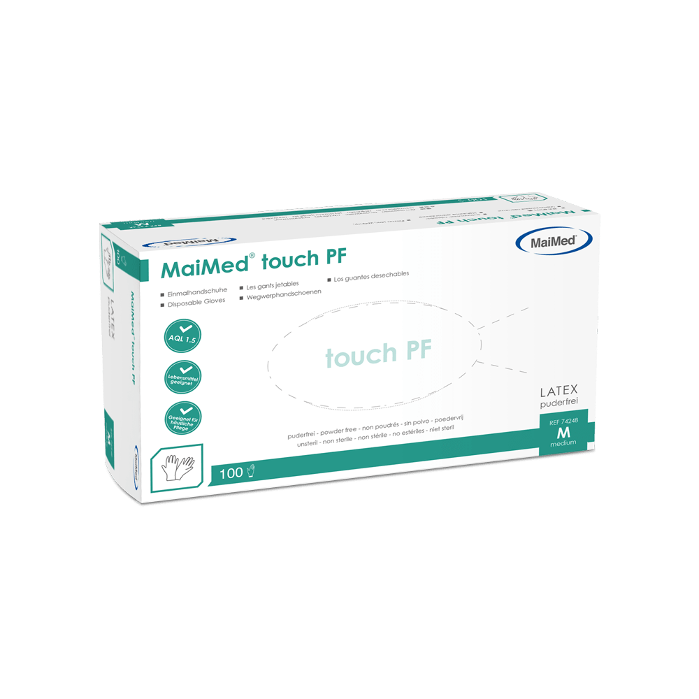 MaiMed touch PF wegwerplatexhandschoenen, poedervrij, 100 stuks/doos