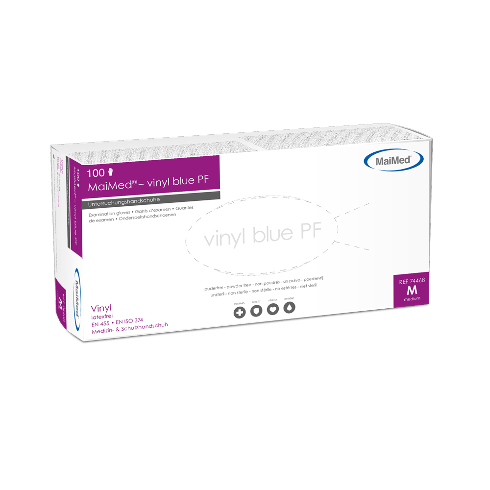 MaiMed-vinyl blauw PF, niet-steriele, poedervrije vinyl onderzoekshandschoenen 100 stuks/doos