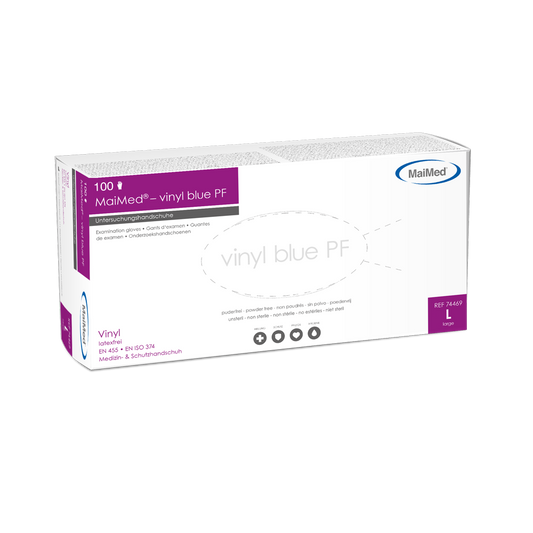 MaiMed-vinyl blauw PF, niet-steriele, poedervrije vinyl onderzoekshandschoenen 100 stuks/doos