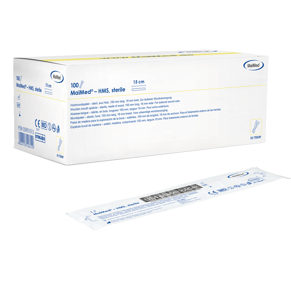 MaiMed - HMS steriele houten mondspatel, 15cm lang, 100x1 st. steriel verpakt | Doos (100 stuks)