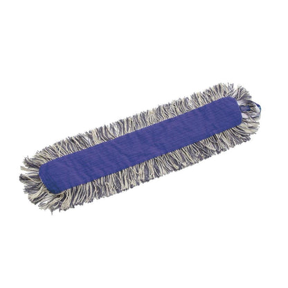 Een rechthoekige blauwe TASKI K2 mop, lusklittenmop met open franjes van Diversey Deutschland GmbH & Co. OHG, afgebeeld met witte en grijze open franjes op een witte achtergrond.