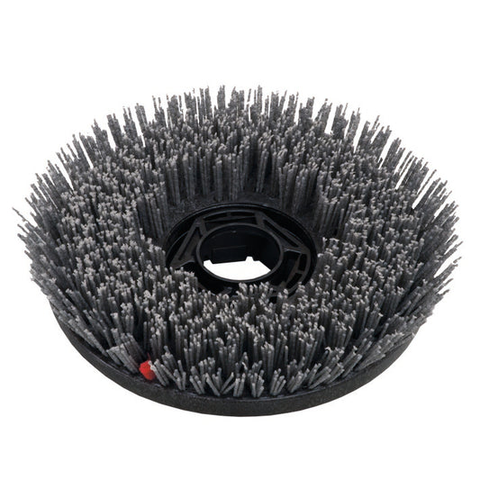 Die Scheuerbürste abrasiv (33 cm) von Diversey Deutschland GmbH & Co. OHG ist eine runde, schwarze Scheuerbürste mit steifen Borsten und zentraler Kunststoffhalterung, konzipiert für das swingo 1650 zur Reinigung harter Böden. Verkauft in einer Packung mit 1 Stück.