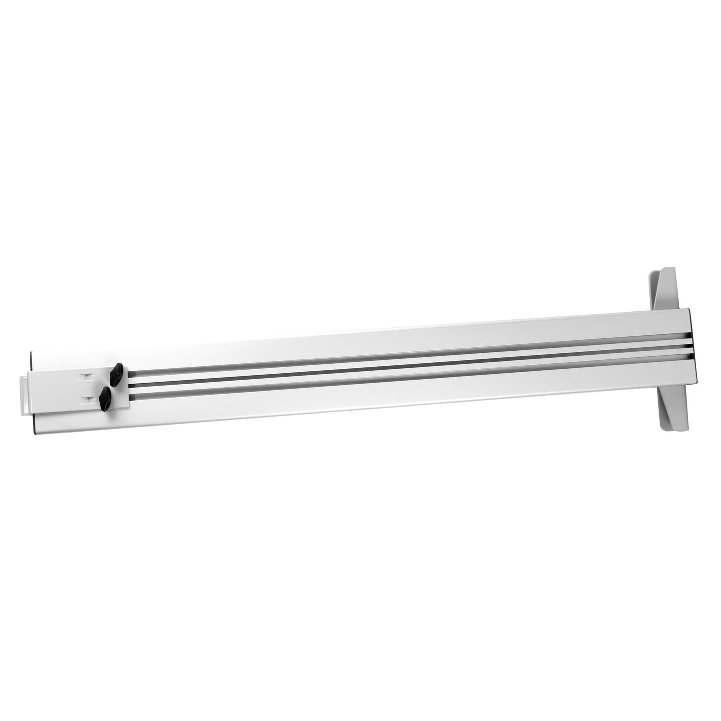 Een zilveren, rechthoekige adapter voor apparaatopname (Groot) voor swingo 2100µicro van Diversey Deutschland GmbH & Co. OHG, met centrale groeven en eindhoeken voor de montage van TASKI-apparaten, afgebeeld op een witte achtergrond. Verpakking: 1 stuk.