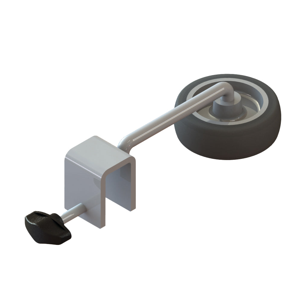 Der TASKI Wandschutz mit Rad von Diversey Deutschland GmbH & Co. OHG ist ein gebogenes Metallrad mit schwarzem Gummireifen und verstellbarer Halterung - ideal als Wand- oder Kratzschutz (Packung: 1 Stück).