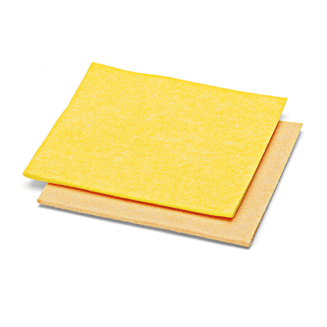Zwei rechteckige Nölle Profi Brush Allzwecktücher Vlies (40x38 cm, farblich sortiert) sind auf weißem Grund gestapelt, wobei das gelbe Tuch das darunter liegende beige Tuch leicht überlappt. Die Packung enthält 20 Tücher.