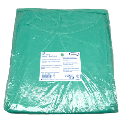 MaiMed-Coat Protect, beschermjas van fleece, groen niet-steriel, elastische manchetten, lengte 120 cm, 10 stuks | Pak (10 stuks)