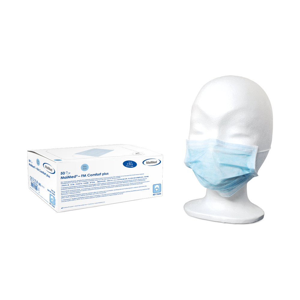 MaiMed-FM C plus., masker, unst. met rubberen operatiemasker, niet-steriel, 3-laags, blauw, 50 stuks/doos | Doos (50 stuks)