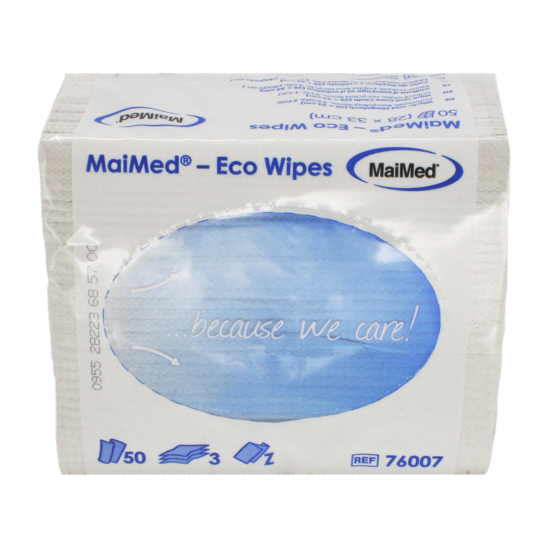 MaiMed- Eco Wipes - poets- en verzorgingsdoek, 28x33cm gerecycled tissue, natuurlijk wit, 3-laags, 50 stuks/pak | Pak (50 stuks)