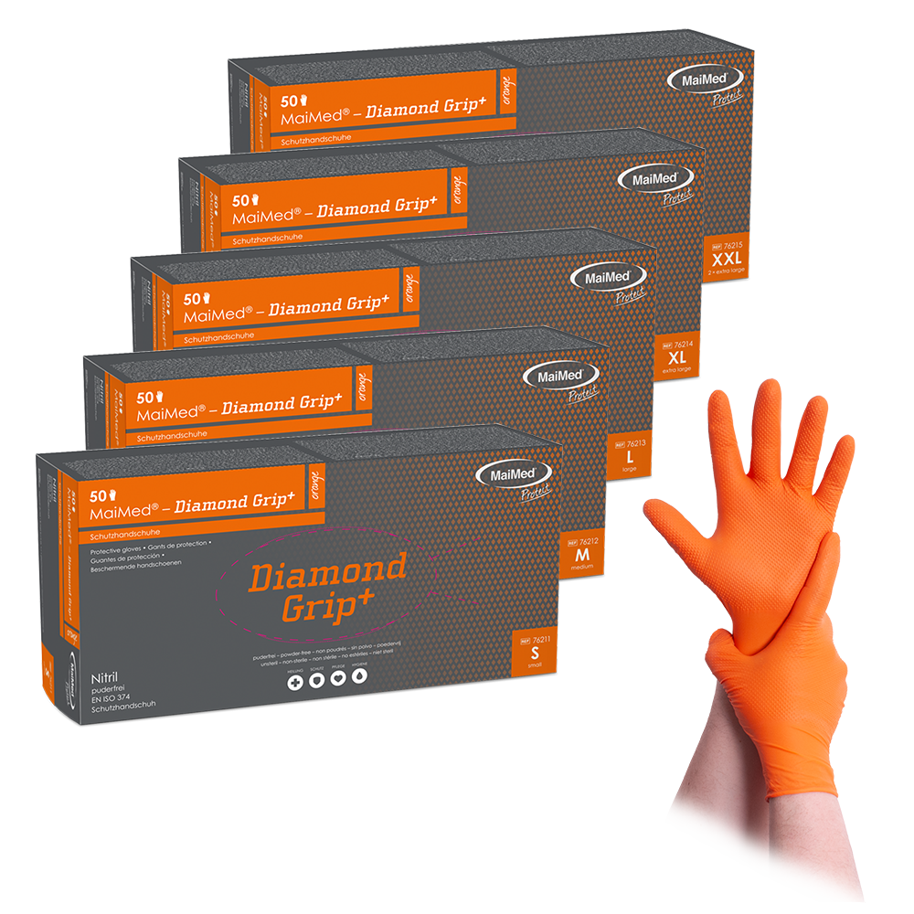 MaiMed-Diamond Grip+ oranje, niet-steriele, PF latexvrije nitrilhandschoen