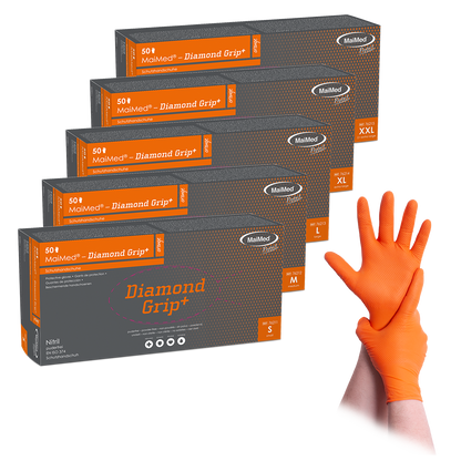 MaiMed-Diamond Grip+ oranje, niet-steriele, PF latexvrije nitrilhandschoen