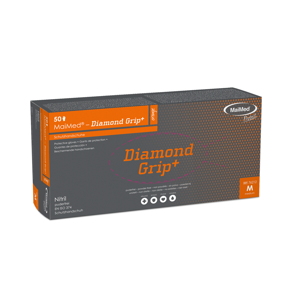 MaiMed-Diamond Grip+ oranje, niet-steriele, PF latexvrije nitrilhandschoen