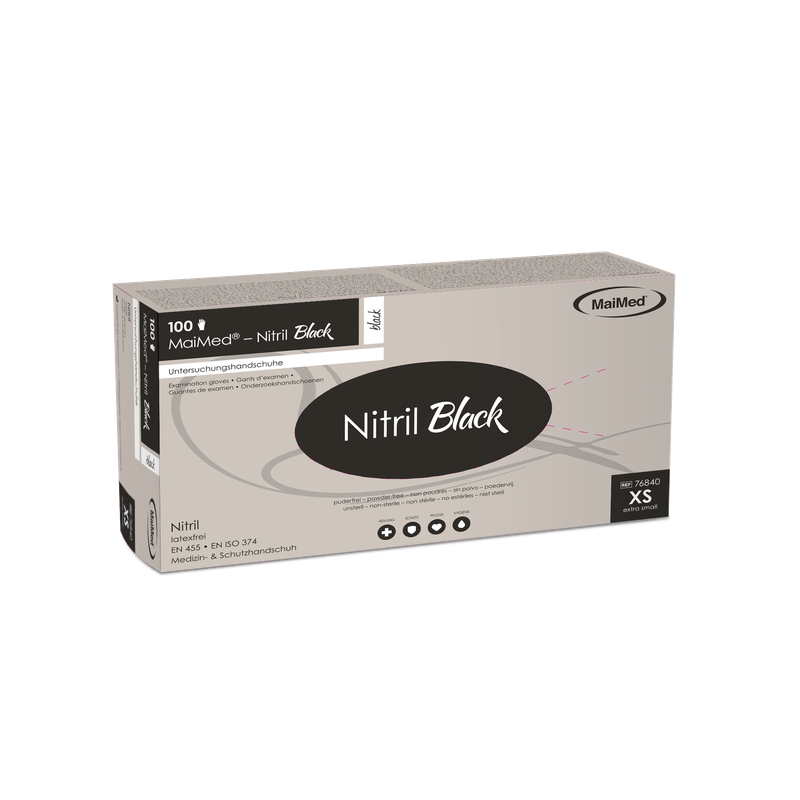 MaiMed-Nitril Zwart zwarte, niet-steriele poedervrije, latexvrije handschoenen 100 stuks/doos