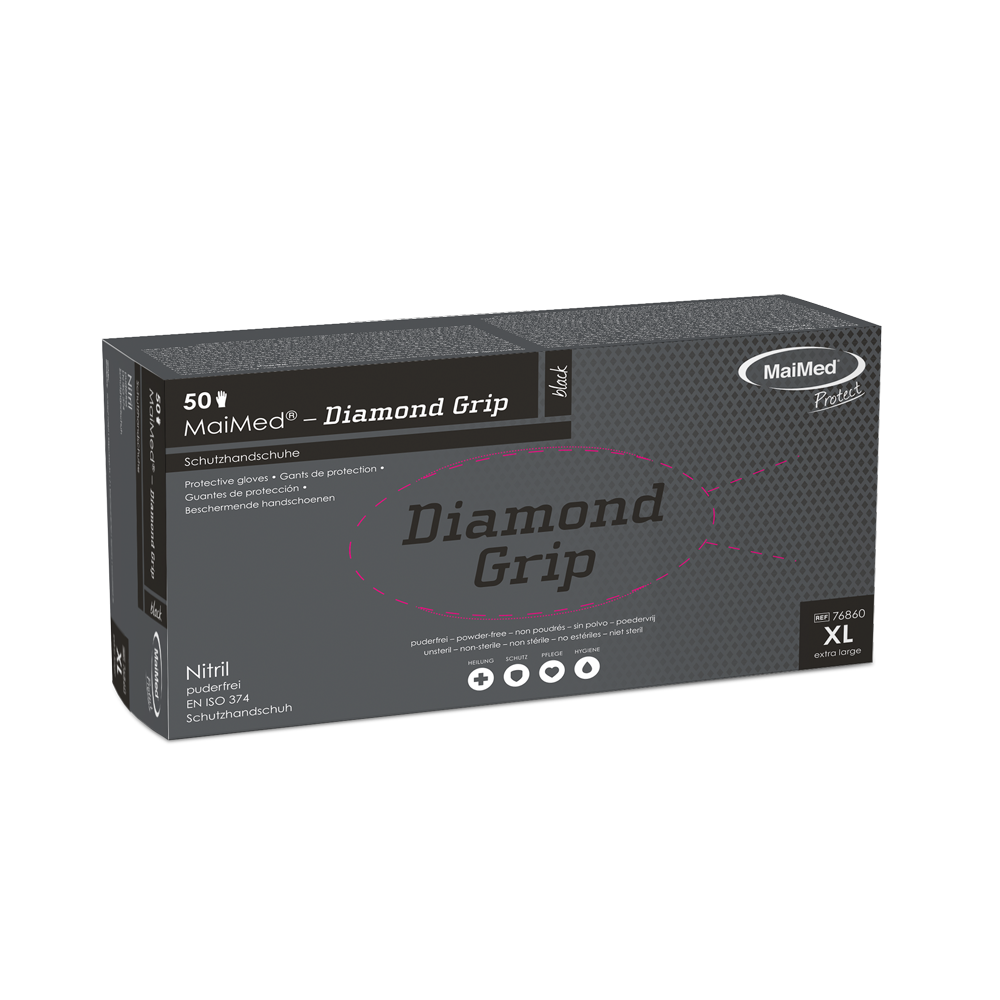 MaiMed-Diamond Grip zwarte, niet-steriele, PF latexvrije nitrilhandschoen