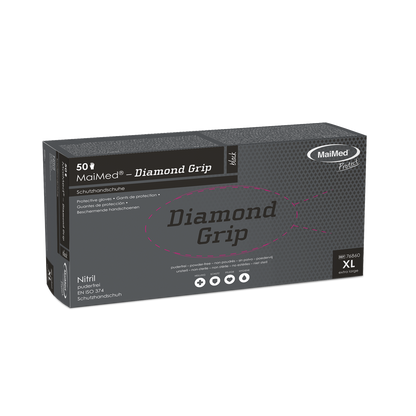 MaiMed-Diamond Grip zwarte, niet-steriele, PF latexvrije nitrilhandschoen