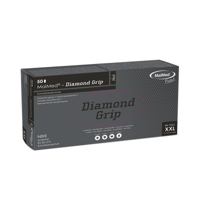 MaiMed-Diamond Grip zwarte, niet-steriele, PF latexvrije nitrilhandschoen