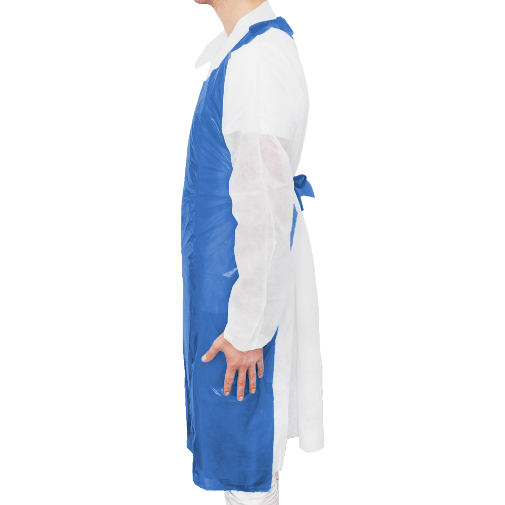 MaiMed-Schort Light PE, schort van PE 75x120cm blauw, 100 stuks/pak, geblokt, glad oppervlak | Pak (100 stuks)