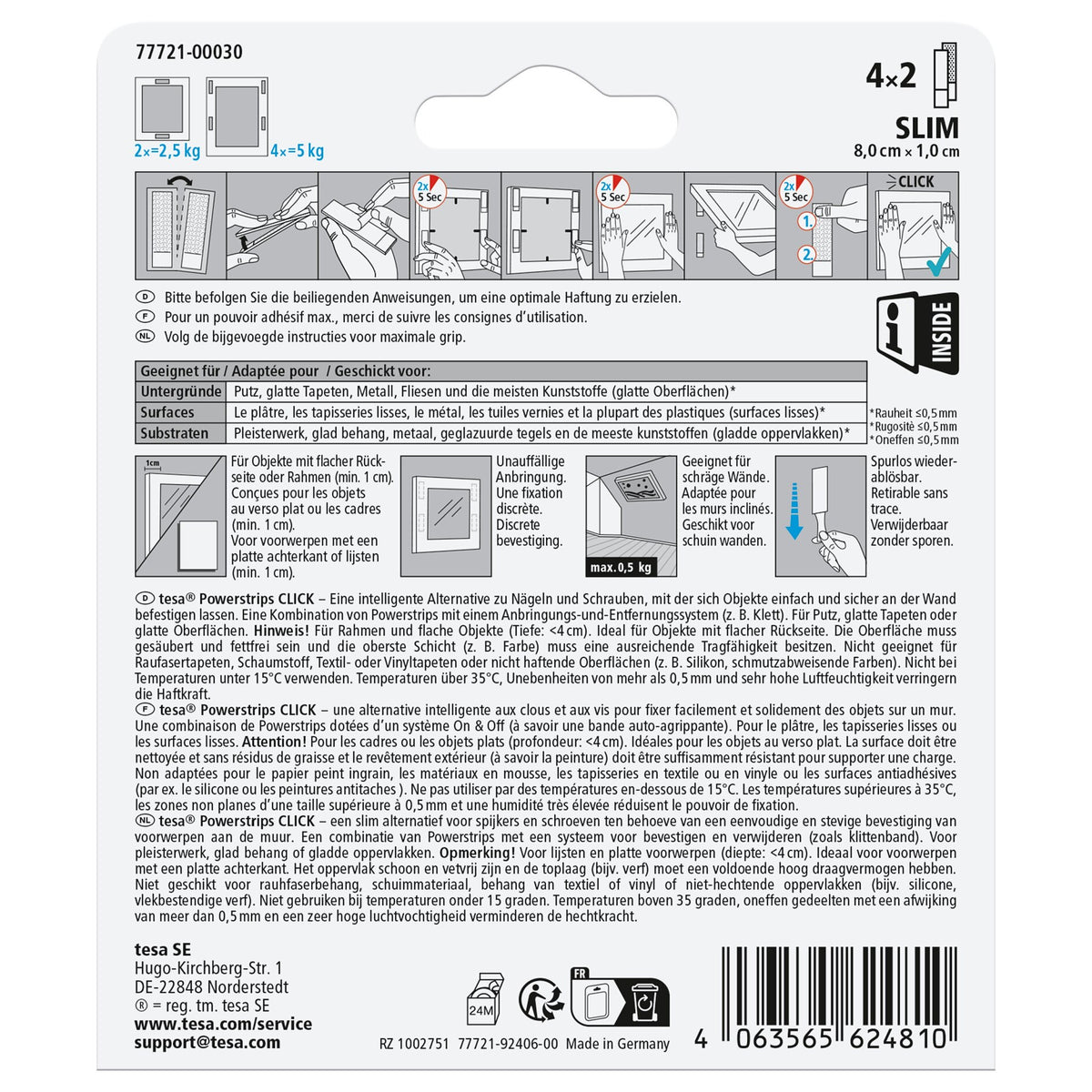 tesa Powerstrips Click Klett-Klebepads, weiß, 2 Stück