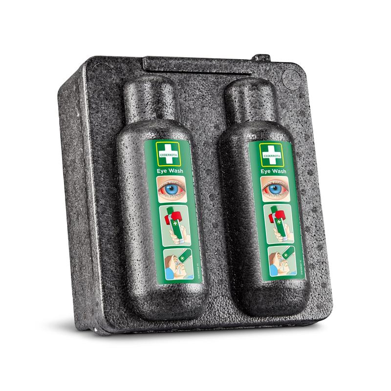 De Orkla Wound Care AB warmtekast voor oogspoeling 500x2 (1 verpakking, karton) biedt veilige opslag voor oogspoelflessen met duidelijke instructies en afbeeldingen - ideaal voor eerste hulp bij oogletsels.