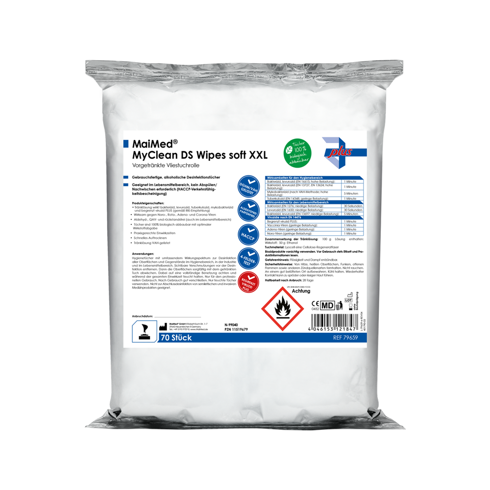 MaiMed MyClean DS Doekjes zacht XXL - 70 vellen voorgeweekt met MaiMed MyClean DS | Pak (70 vellen)
